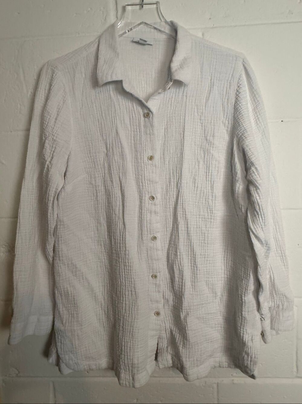 J. Jill Women’s Large White Cotton Gauze Button Front Shirt Tunic